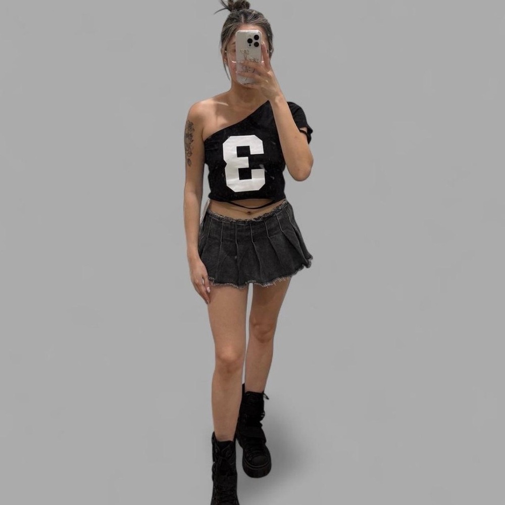 Black number 3 off shoulder crop top